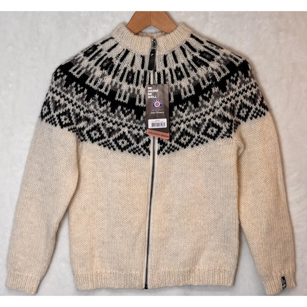 Icewear Icelandic Wool Sweater Elis Lopapeysa Cream Kids 134-140 Cardigan Zip